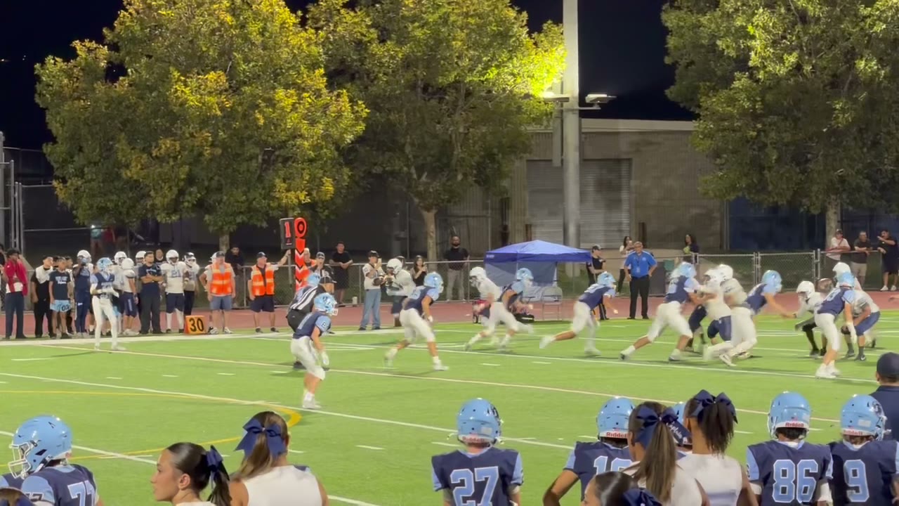 #24 Zeus Placencia intercepts a pass and runs back for a touchdown