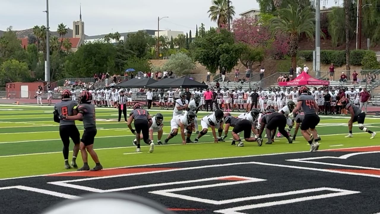 Quarterback hand-off - run in for touchdown.